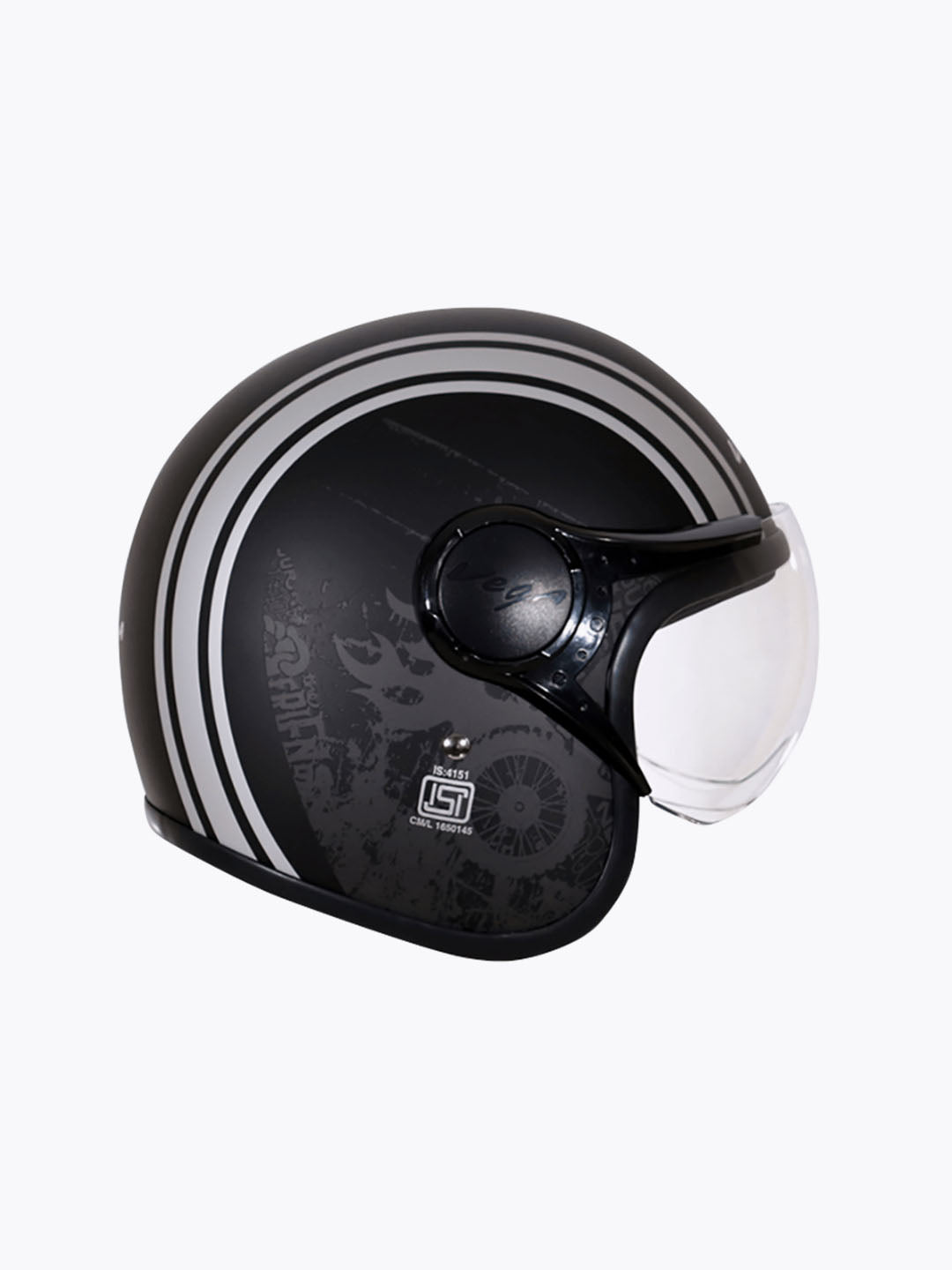 Vega Jet DX Old School With Visor Dull Black Silver
