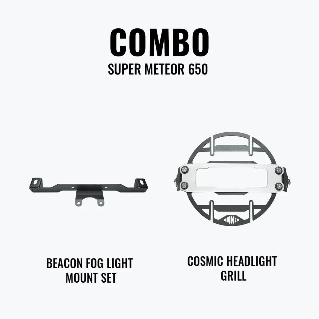 Legundary Super Meteor 650 Combo Beacon Fog Light Mount Set & Cosmic Headlight Grill