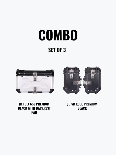 Jb Racing Set Of 3 Combo Of JB TC X 65L Premium Silver With Backrest Pad + JB SB X36L Premium Black