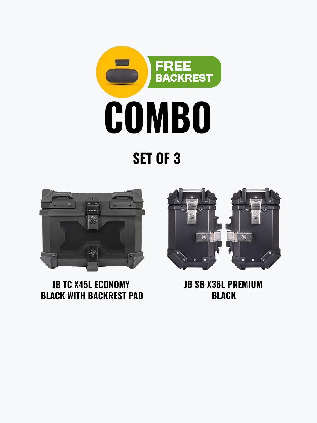 Set Of 3 Combo Of JB TC X45L Economy Black With Backrest Pad + JB SB X36L Premium Black
