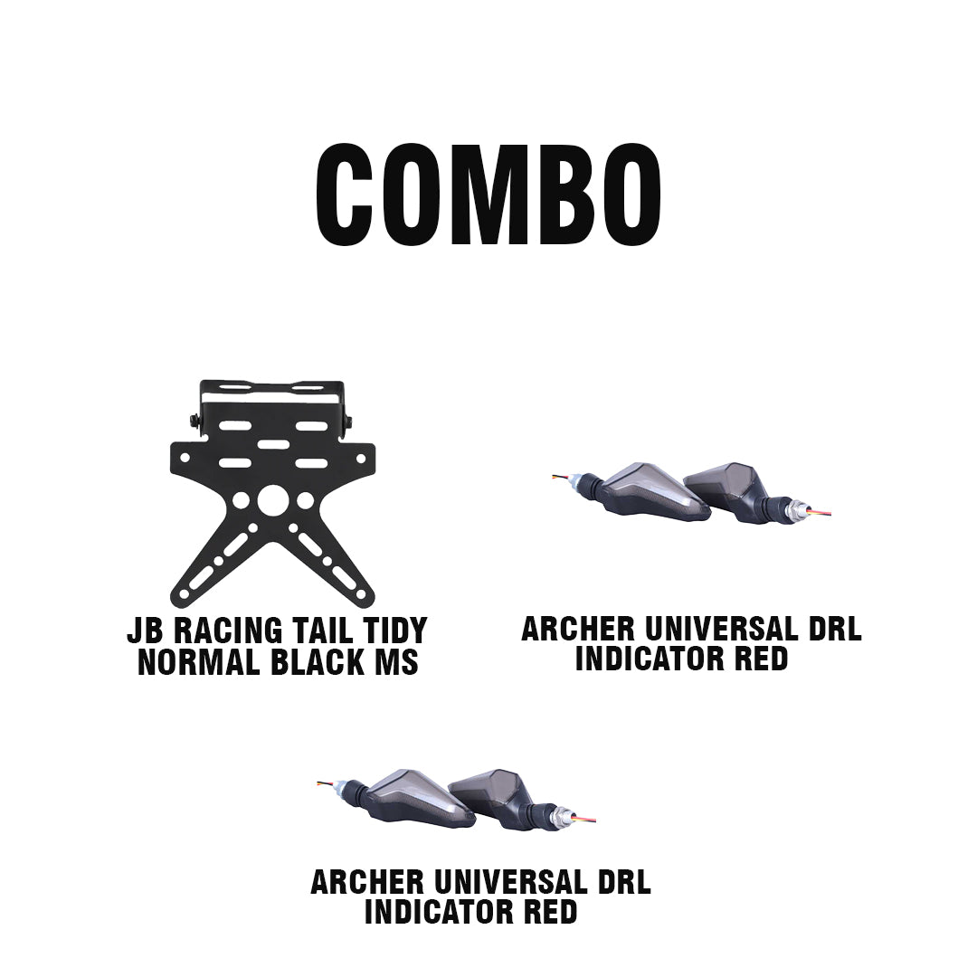 JB TAIL TIDY NORMAL BLACK MS + 2 SET ARCHER UNIVERSAL DRL INDICATOR RED