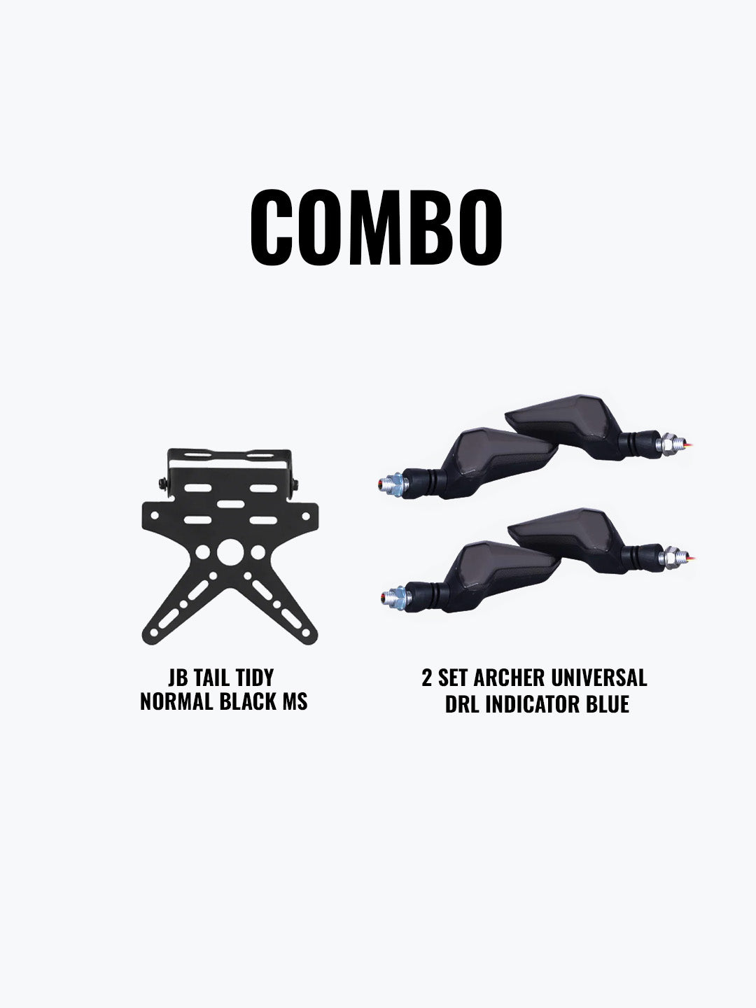 JB Tail Tidy Normal Black Mild Steel + 2 Set Archer Universal DRL Indicator Blue