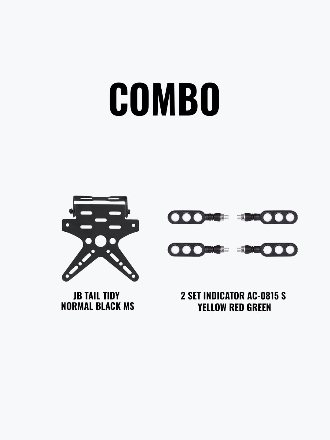 JB Tail Tidy Normal Black Mild Steel + 2 Set Indicator AC-0815 S Yellow Red Green