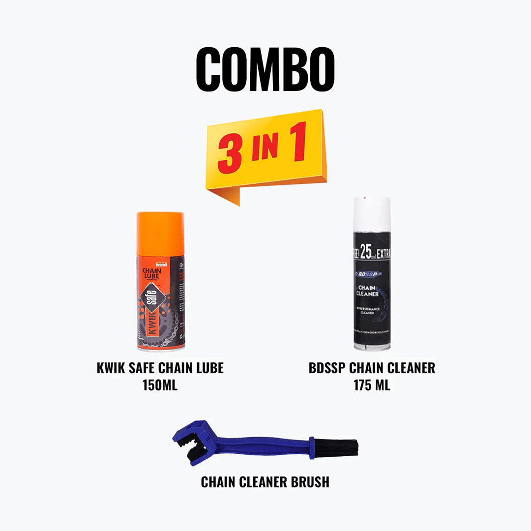 Kwik Safe Chain Lube 150ML + BDSSP Chain Cleaner 175ML + Chain Cleaner Brush Blue