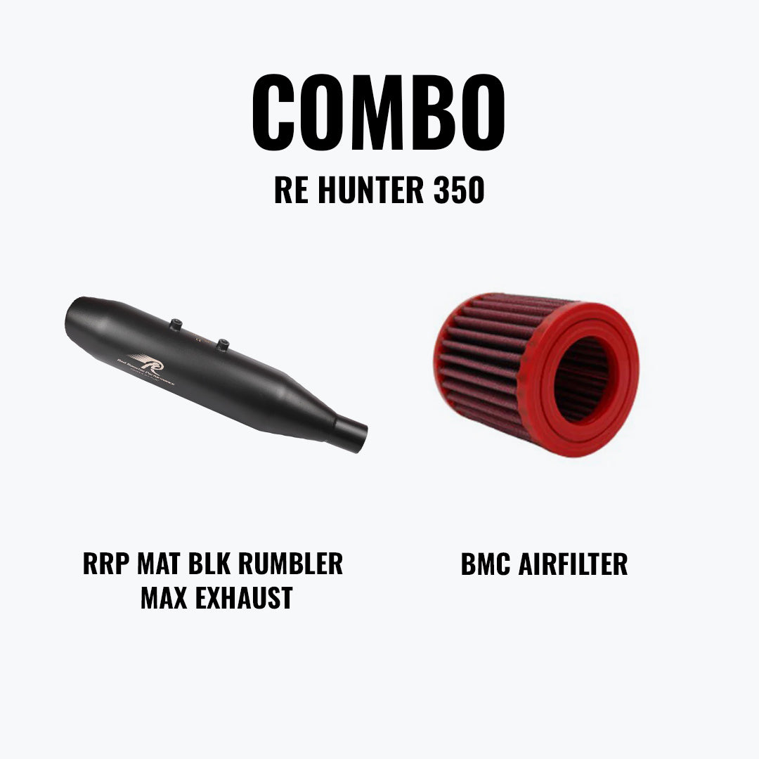 Red Rooster Performance HUNTER 350 MAT BLK RUMBLER MAX EXHAUST + BMC AIRFILTER