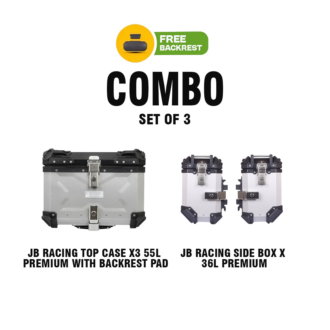 JB RACING TCX3 55L SILVER PREMIUM WITH BACKREST PAD+JB RACING SB X 36L PREMIUM SILVER