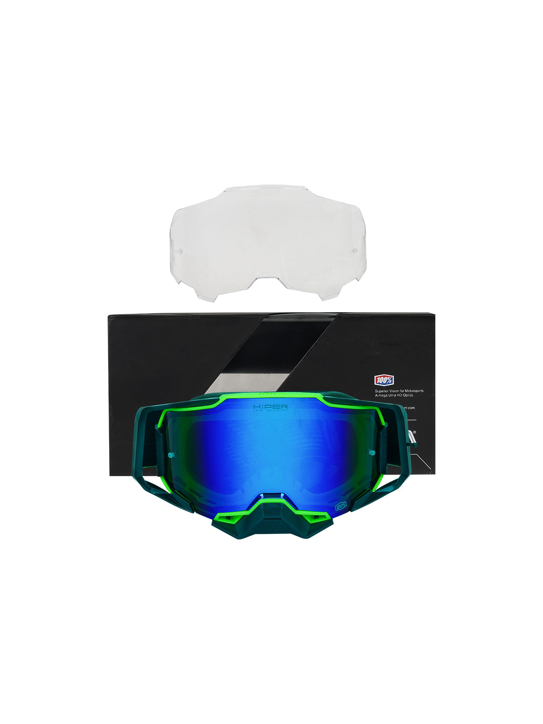 100% Armega Replica Goggles With Box BLK GRN.F BLK.N BLU Tint