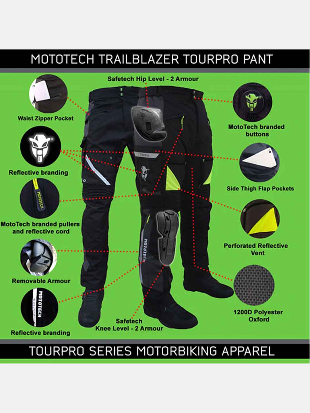 Mototech Trailblazer TourPro Riding Pant v2.0 - Level 2-Black Grey