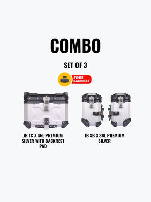 Jb Racing Set Of 3 Combo Of JB TC 45L Silver Premium With Backrest Pad + JB SB X 36L Premium Silver