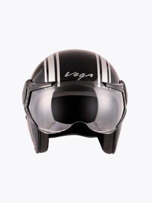 Vega Jet Old School With Visor Black Silver