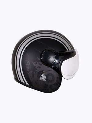 Vega Jet DX Old School With Visor Dull Black Silver