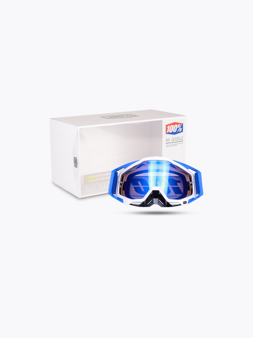 100% Goggles Black White Blue Tint With Box