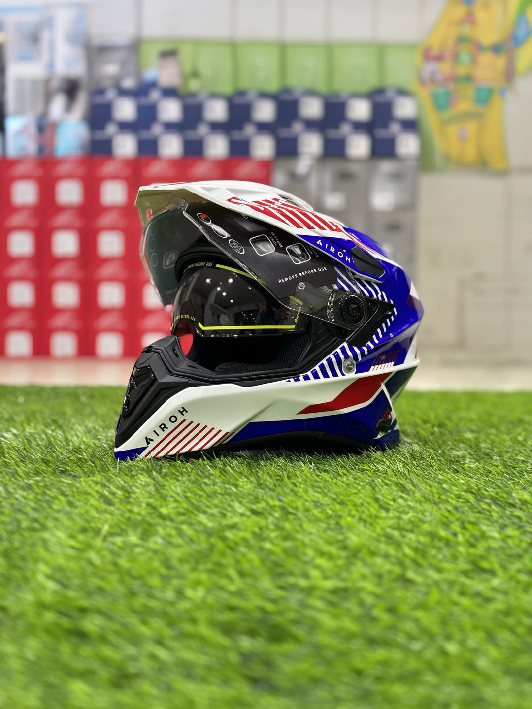Airoh Commander Boost Motocross Helmet WHITE/BLUE/RED