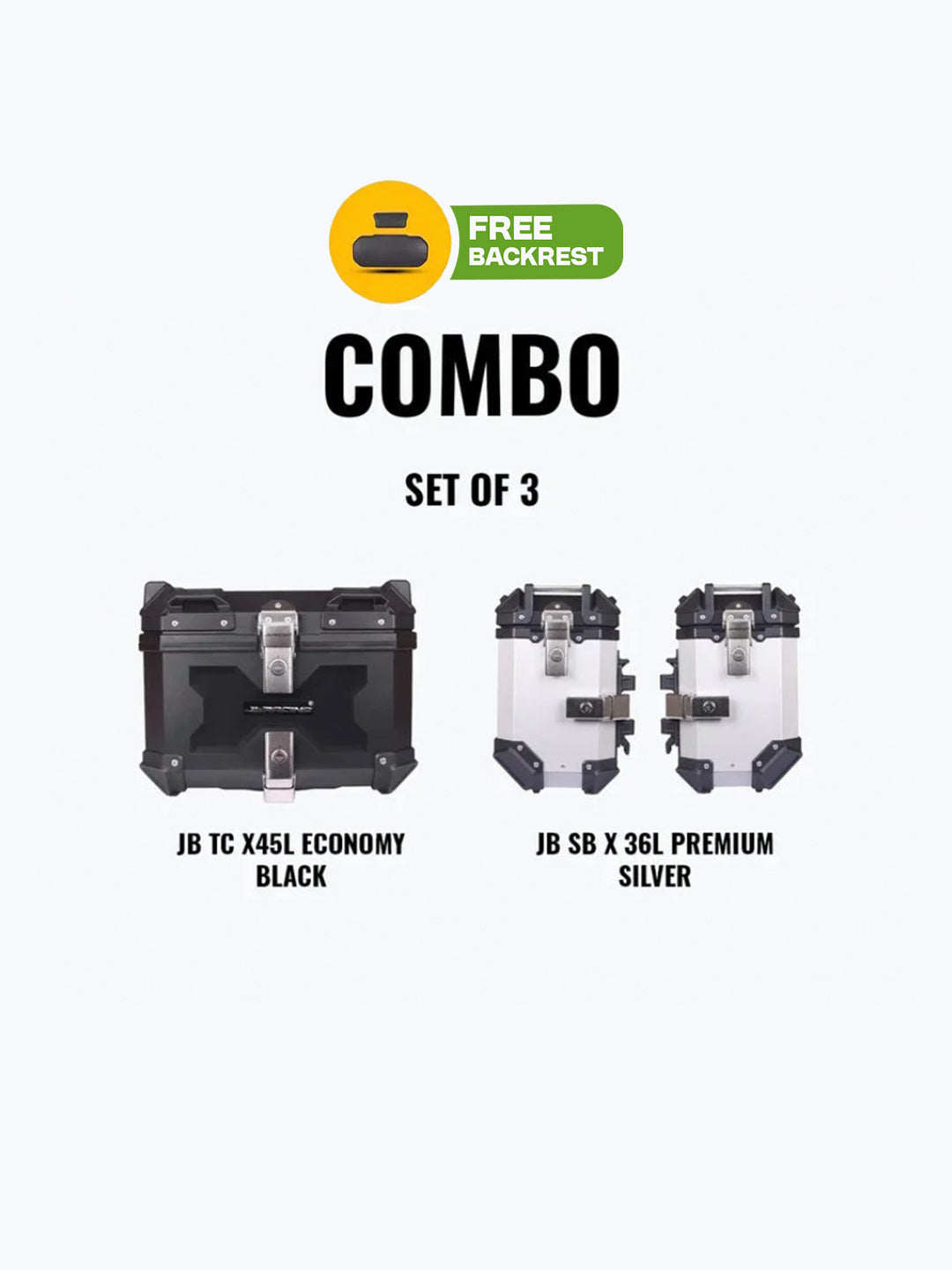 SET OF 3 Combo OF Jb Racing TC X45L Economy Black With Backrest Pad + Jb Racing SB X36L Premium Silver