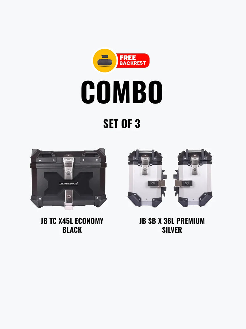 SET OF 3 Combo OF Jb Racing TC X45L Economy Black With Backrest Pad + Jb Racing SB X36L Premium Silver