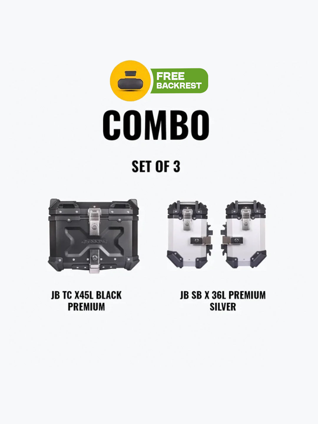 SET OF 3 Combo OF Jb Racing TC X45L Premium Black With Backrest Pad + Jb Racing SB X36L Premium Silver