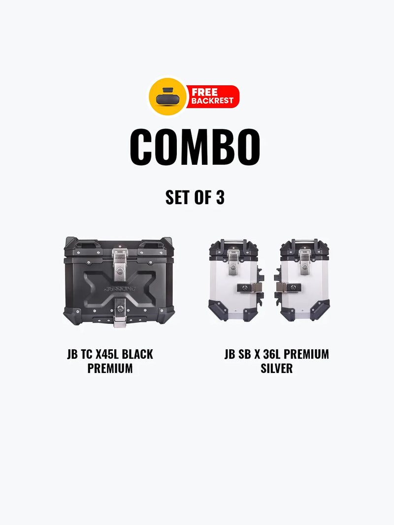 SET OF 3 Combo OF Jb Racing TC X45L Premium Black With Backrest Pad + Jb Racing SB X36L Premium Silver