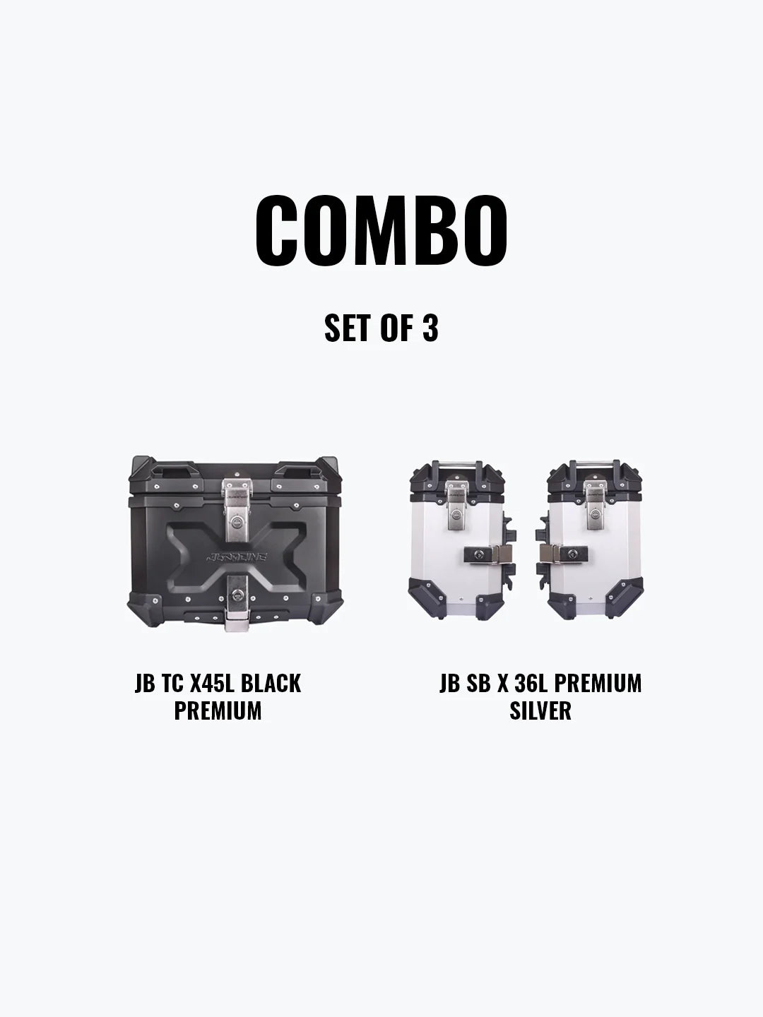 SET OF 3 Combo OF Jb Racing TC X45L Premium Black With Backrest Pad + Jb Racing SB X36L Premium Silver