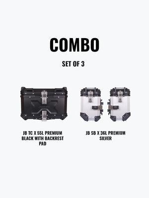 Jb Racing Set Of 3 Combo Of JB TC X 55L Premium Black With Backrest Pad + JB SB X36L Premium Silver