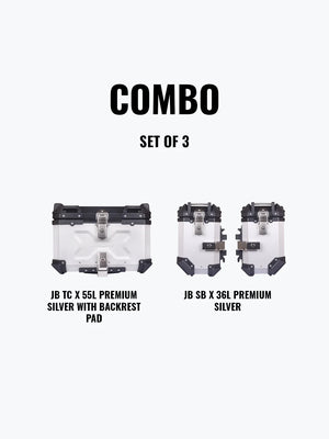 Jb Racing Set Of 3 Combo OF JB TC X 55L Premium Silver With Backrest Pad + JB SB X36L Premium Silver