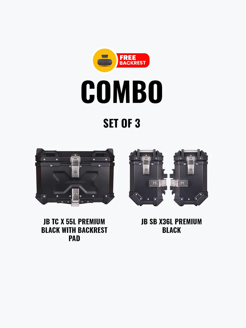 Set Of 3 Combo Of JB TC X 55L Premium Black With Backrest Pad + JB SB X36L Premium Black