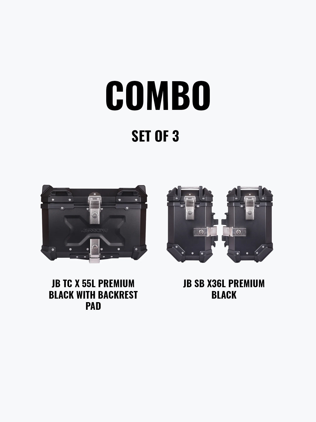 Set Of 3 Combo Of JB TC X 55L Premium Black With Backrest Pad + JB SB X36L Premium Black