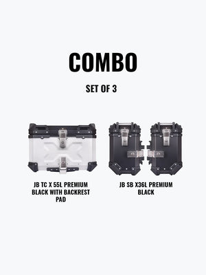 Jb Racing Set Of 3 Combo Of JB TC X 55L Premium Silver With Backrest Pad + JB SB X36L Premium Black