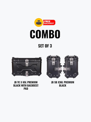 Jb Racing Set Of 3 Combo Of JB TC X 65L Premium Black With Backrest Pad + JB SB X36L Premium Black