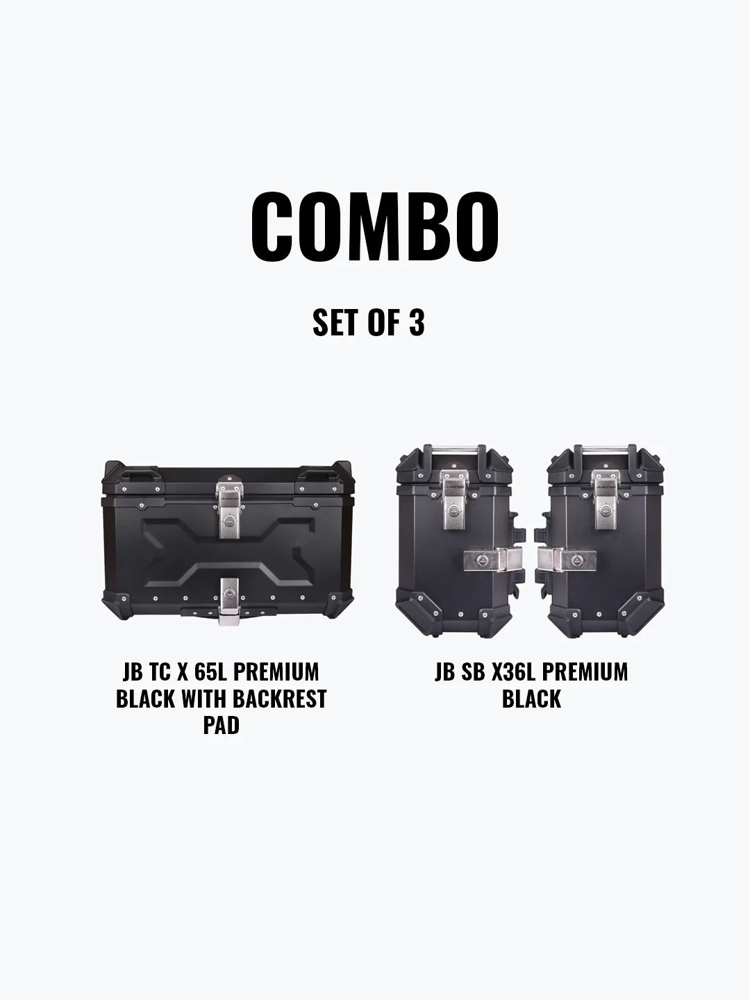 Jb Racing Set Of 3 Combo Of JB TC X 65L Premium Black With Backrest Pad + JB SB X36L Premium Black
