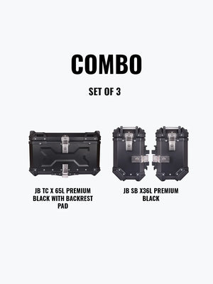 Jb Racing Set Of 3 Combo Of JB TC X 65L Premium Black With Backrest Pad + JB SB X36L Premium Black