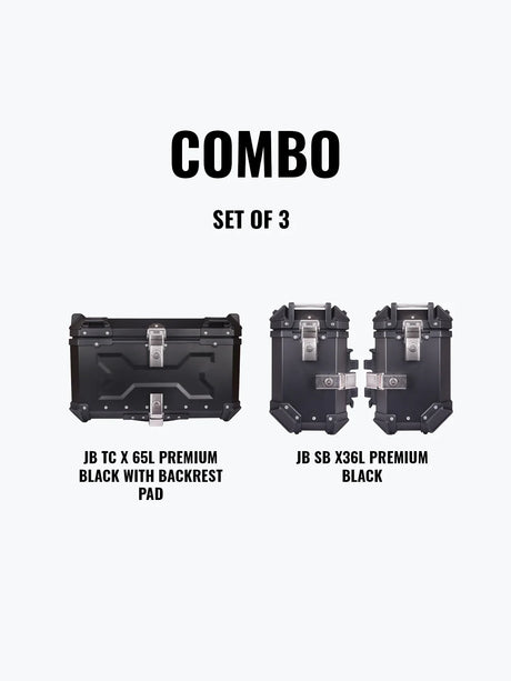 Jb Racing Set Of 3 Combo Of JB TC X 65L Premium Black With Backrest Pad + JB SB X36L Premium Black
