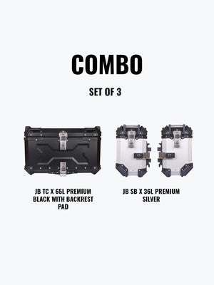 Jb Racing Set Of 3 Combo Of JB TC X 65L Premium Black With Backrest Pad + JB SB X 36L Premium Silver