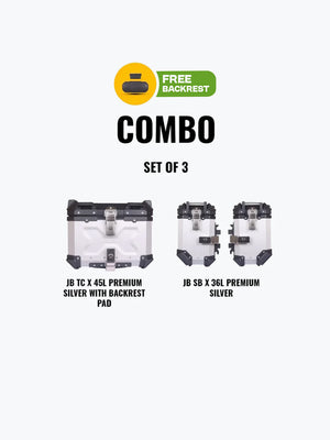 Jb Racing Set Of 3 Combo Of JB TC 45L Silver Premium With Backrest Pad + JB SB X 36L Premium Silver