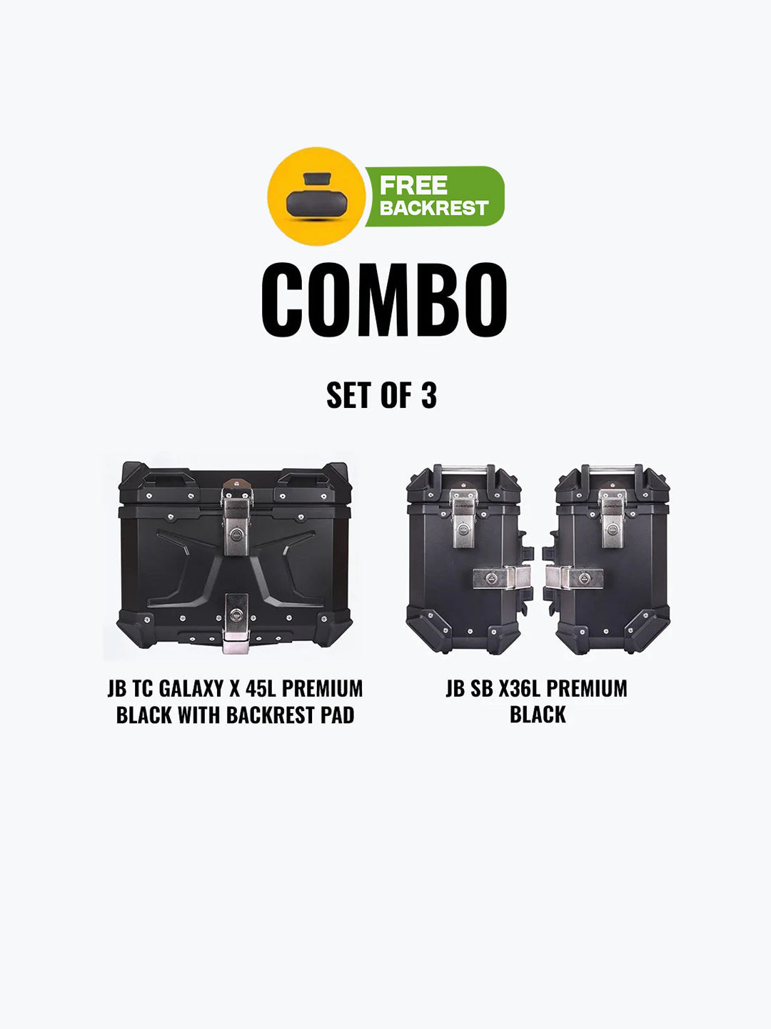 Set Of 3 Combo Of JB TC Galaxy X 45L Premium Black With Backrest Pad + JB SB X36L Premium Black