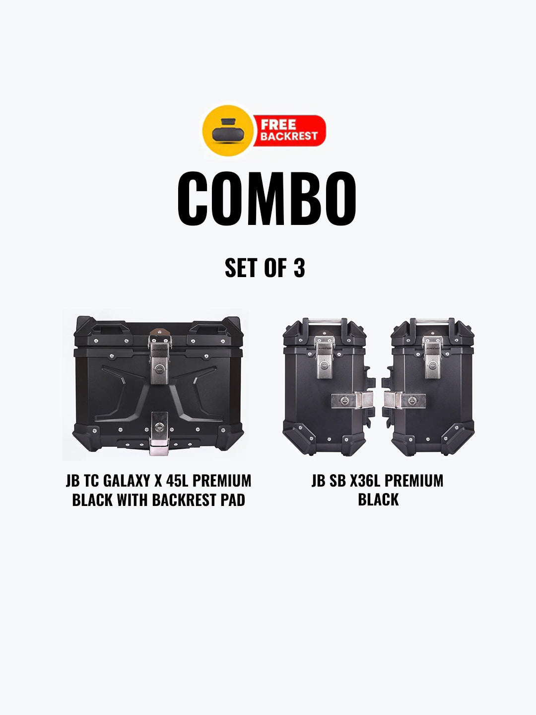 Set Of 3 Combo Of JB TC Galaxy X 45L Premium Black With Backrest Pad + JB SB X36L Premium Black
