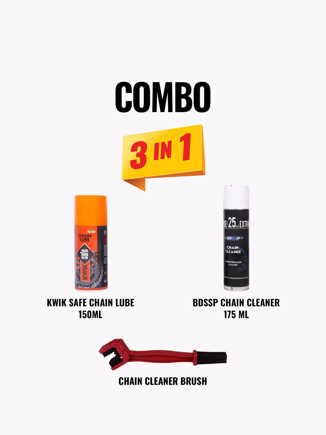 Kwik Safe Chain Lube 150ML + BDSSP Chain Cleaner 175ML + Chain Cleaner Brush Red