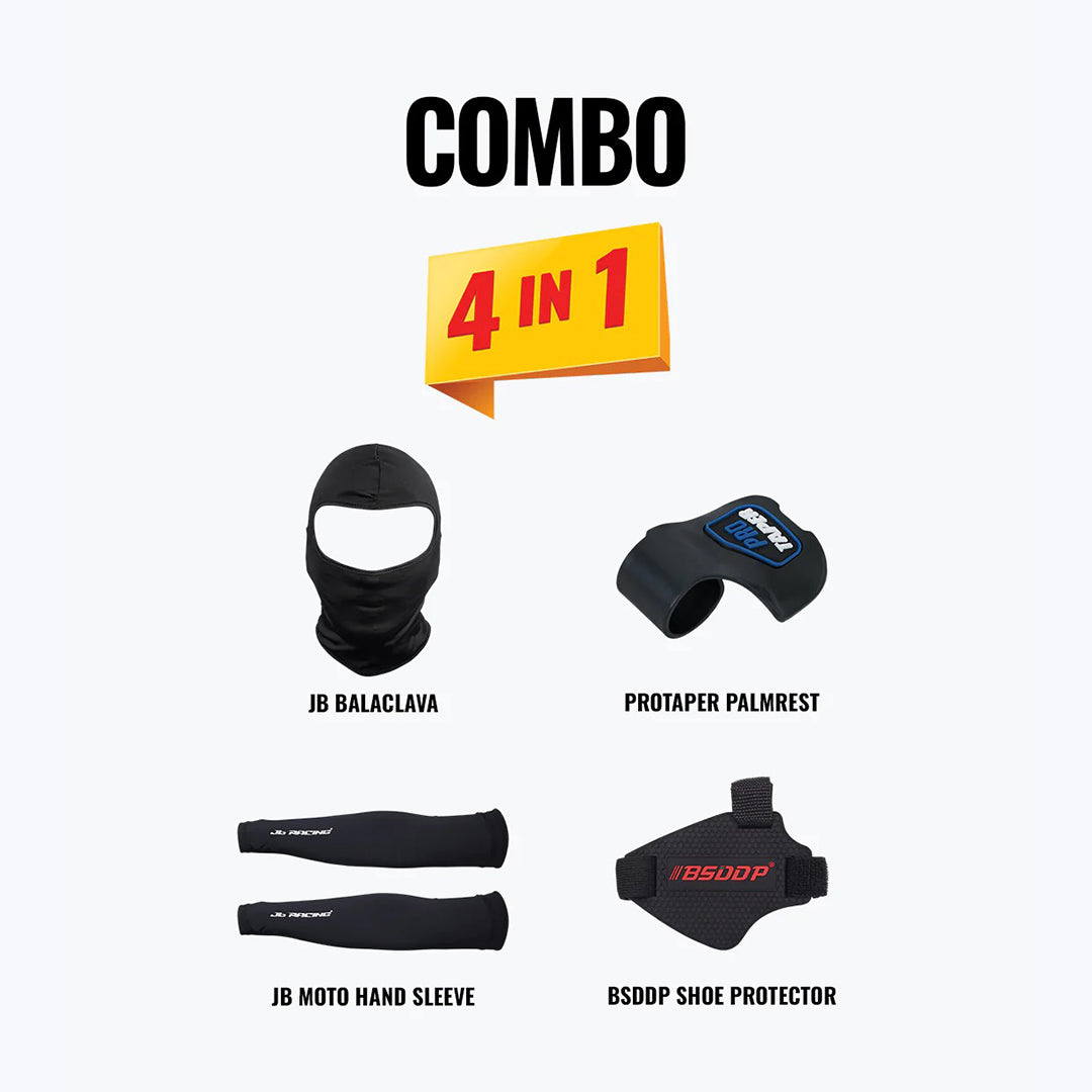 JB Balaclava + JB Moto Sleeve Hand Sleeve + BSDDP Shoe Protector + Protaper Palmrest Blue