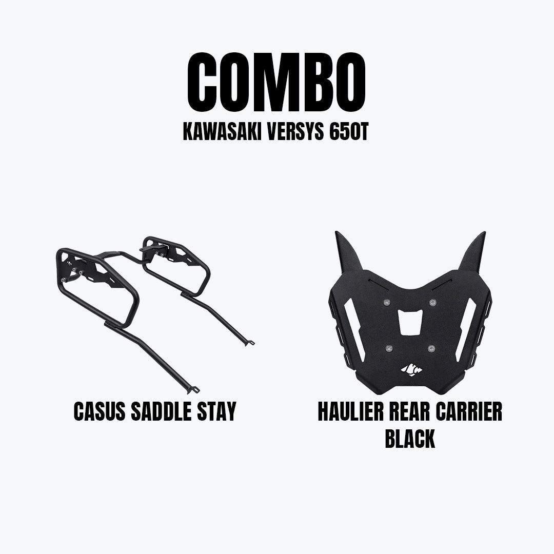 Legundary Kawasaki Versys 650 Haulier Rear Carrier Black & Casus Saddle Stay Combo