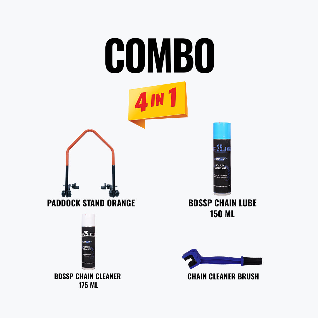 Paddock Stand Lift Lite Dismantle Orange + BDSSP Chain Lube 175 ML + BDSSP Chain Cleaner 175 ML + Chain Cleaner Brush Blue