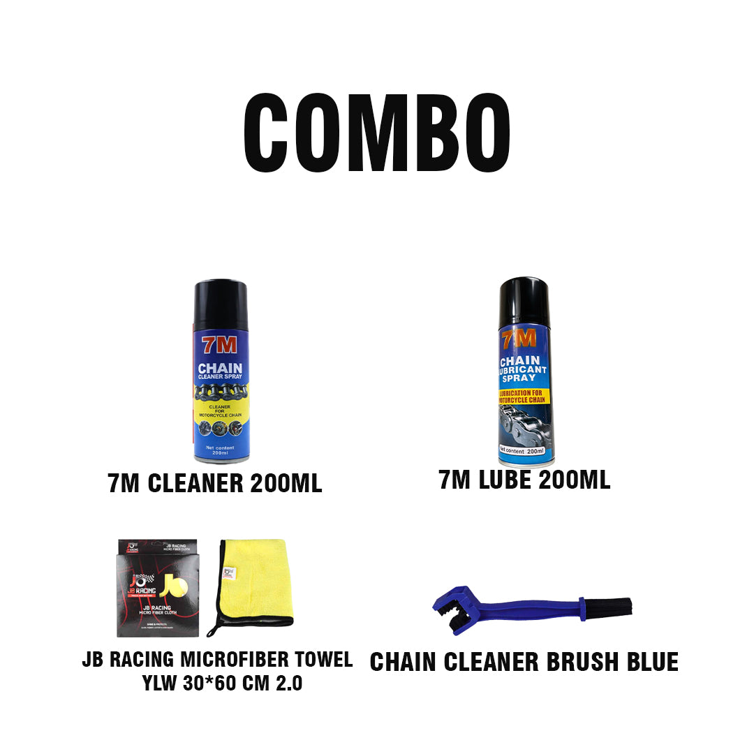 7M CLEANER & LUBE 200ML + CHAIN CLEANER BRUSH BLUE + JB MICROFIBER TOWEL YLW 30*60 CM 2.0