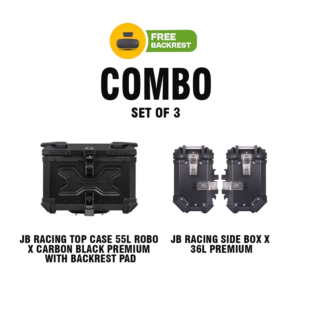 JB RACING TC 55L ROBO X CARBON BLACK PREMIUM WITH BACKREST PAD+JB RACING SB X 36L PREMIUM BLACK