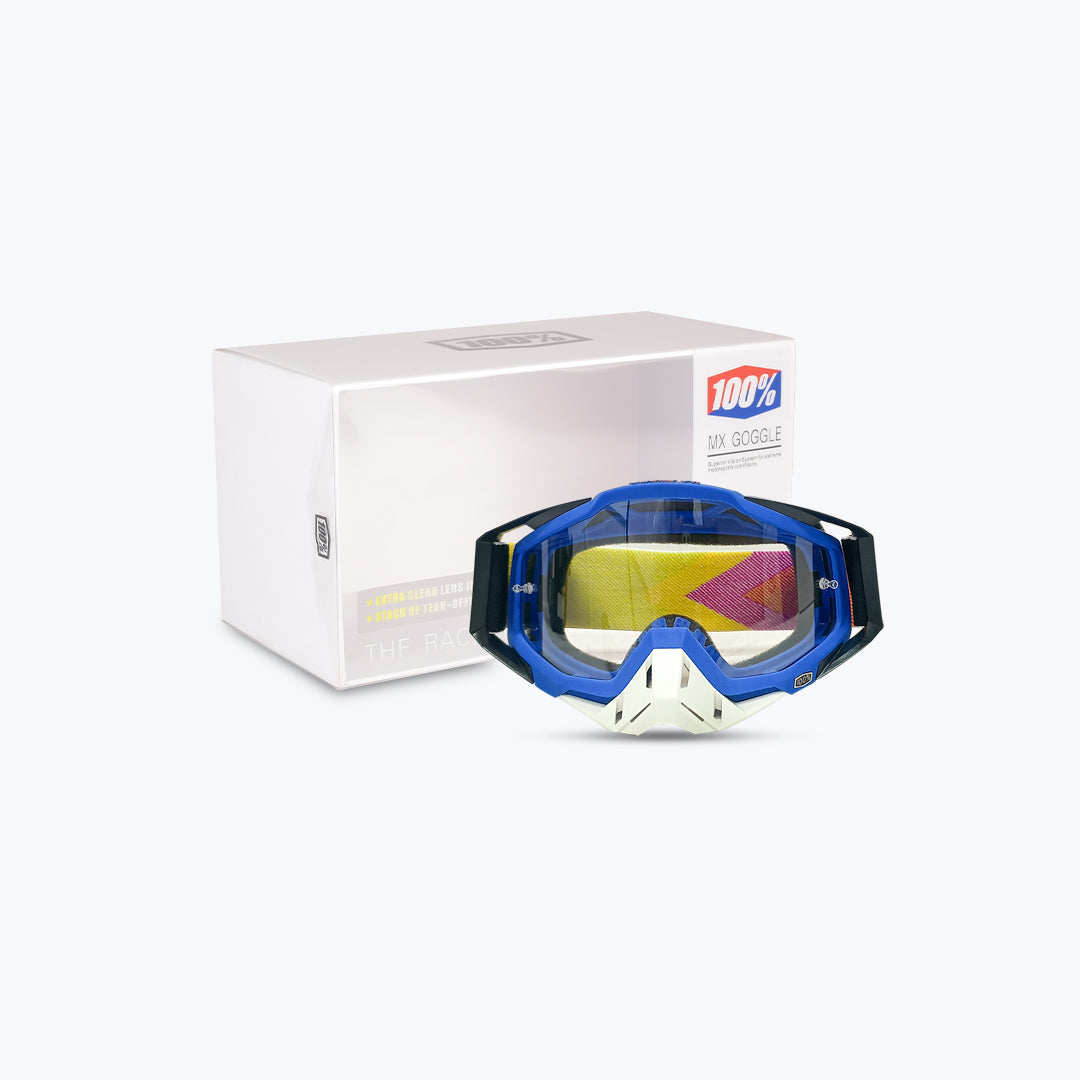 100% GOGGLES WHITE NOSE BLACK CLEAR TINT WITH BOX