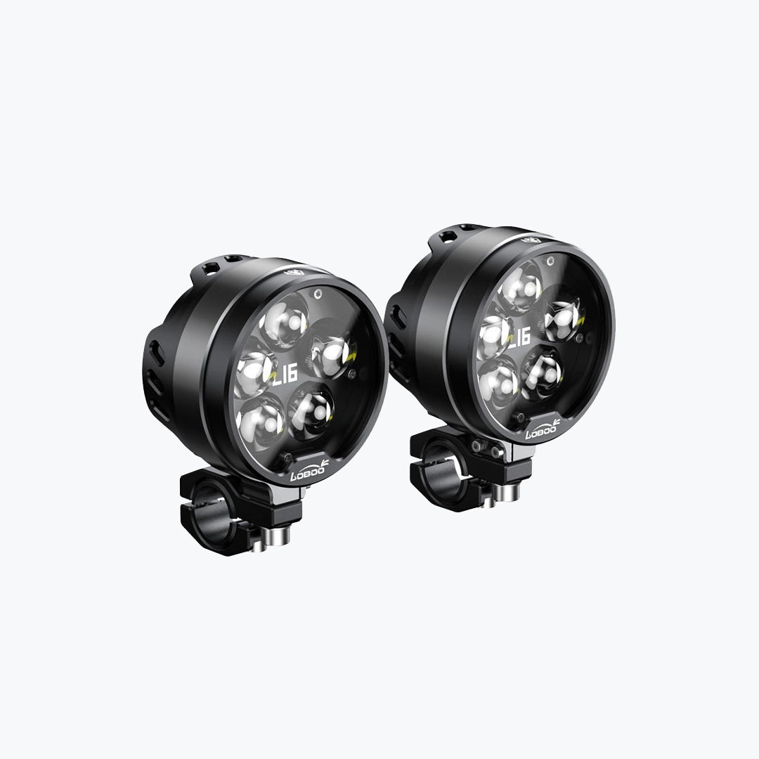 LOBOO L16 High & Low Beam Motorcycle Auxiliary Light | 19,000 Lumens | IP68 Waterproof | Pair