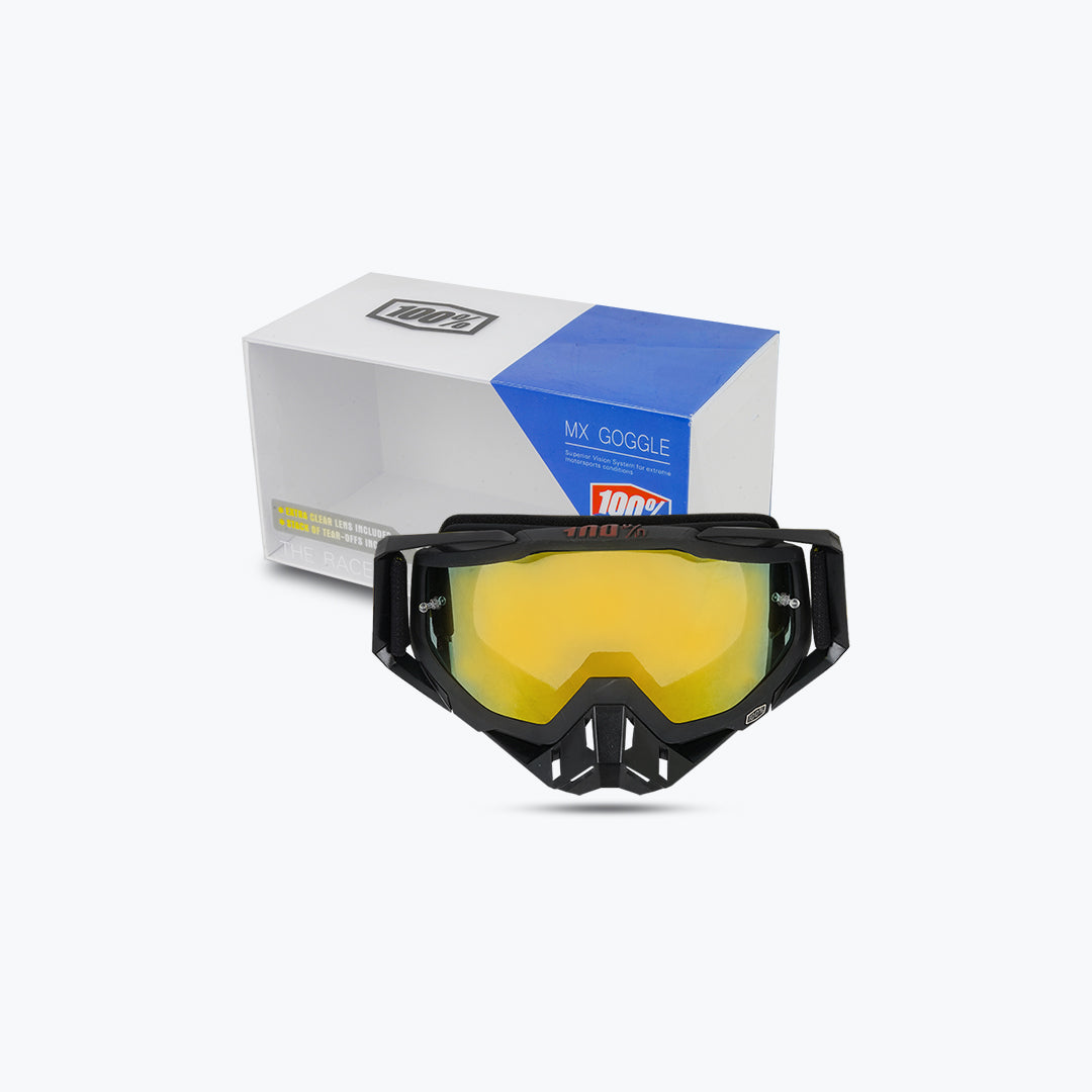 100% GOGGLES BLACK YELLOW GOLD TINT WITH BOX