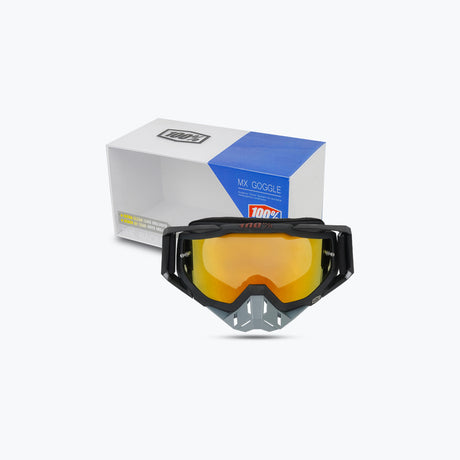 100% GOGGLES BLACK GREY GOLD TINT WITH BOX