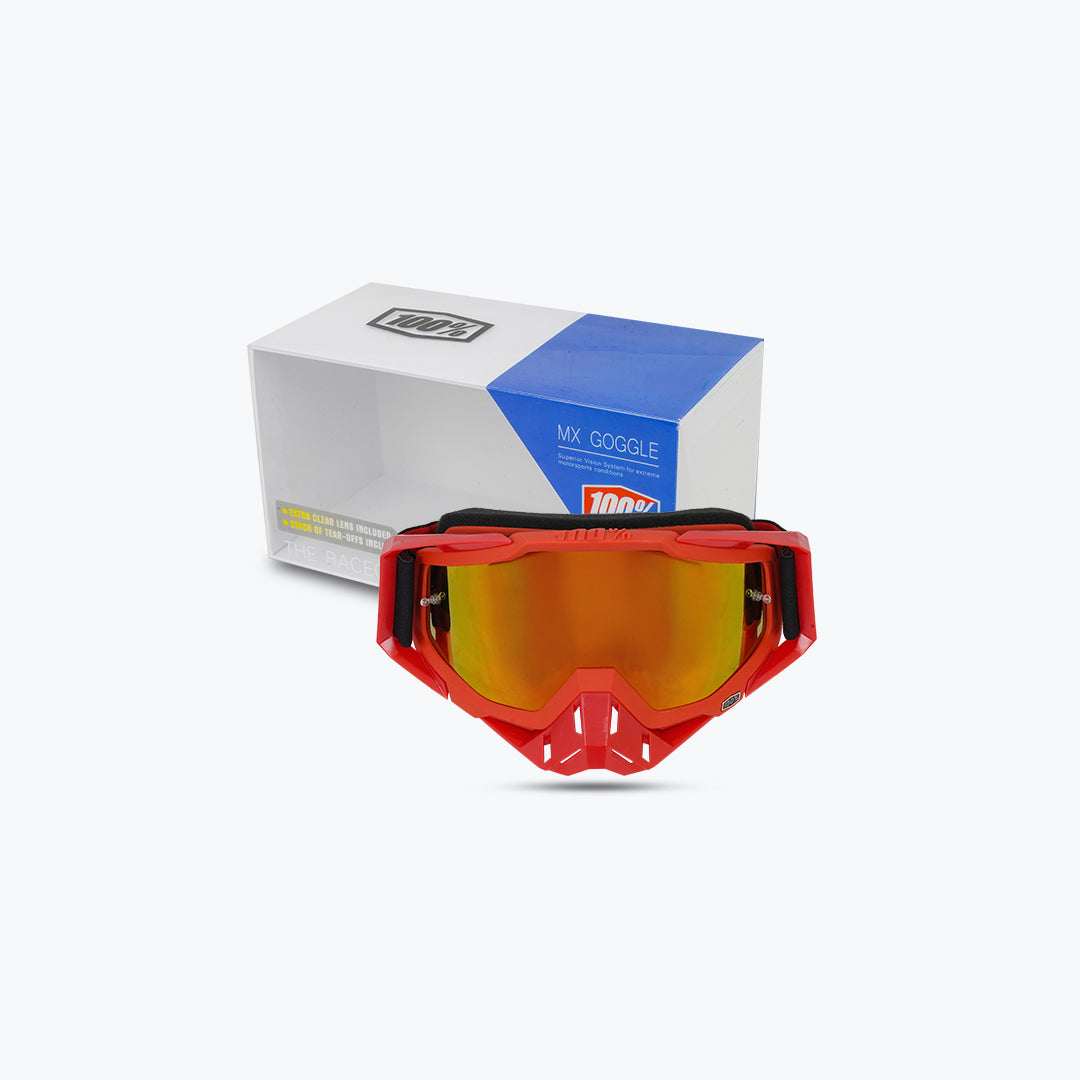 100% GOGGLES RED NOSE & RED FRAME BLACK GOLD TINT WITH BOX