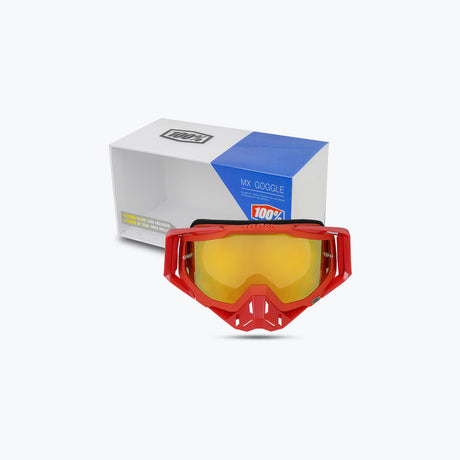 100% GOGGLES RED NOSE & RED FRAME WHITE GOLD TINT WITH BOX