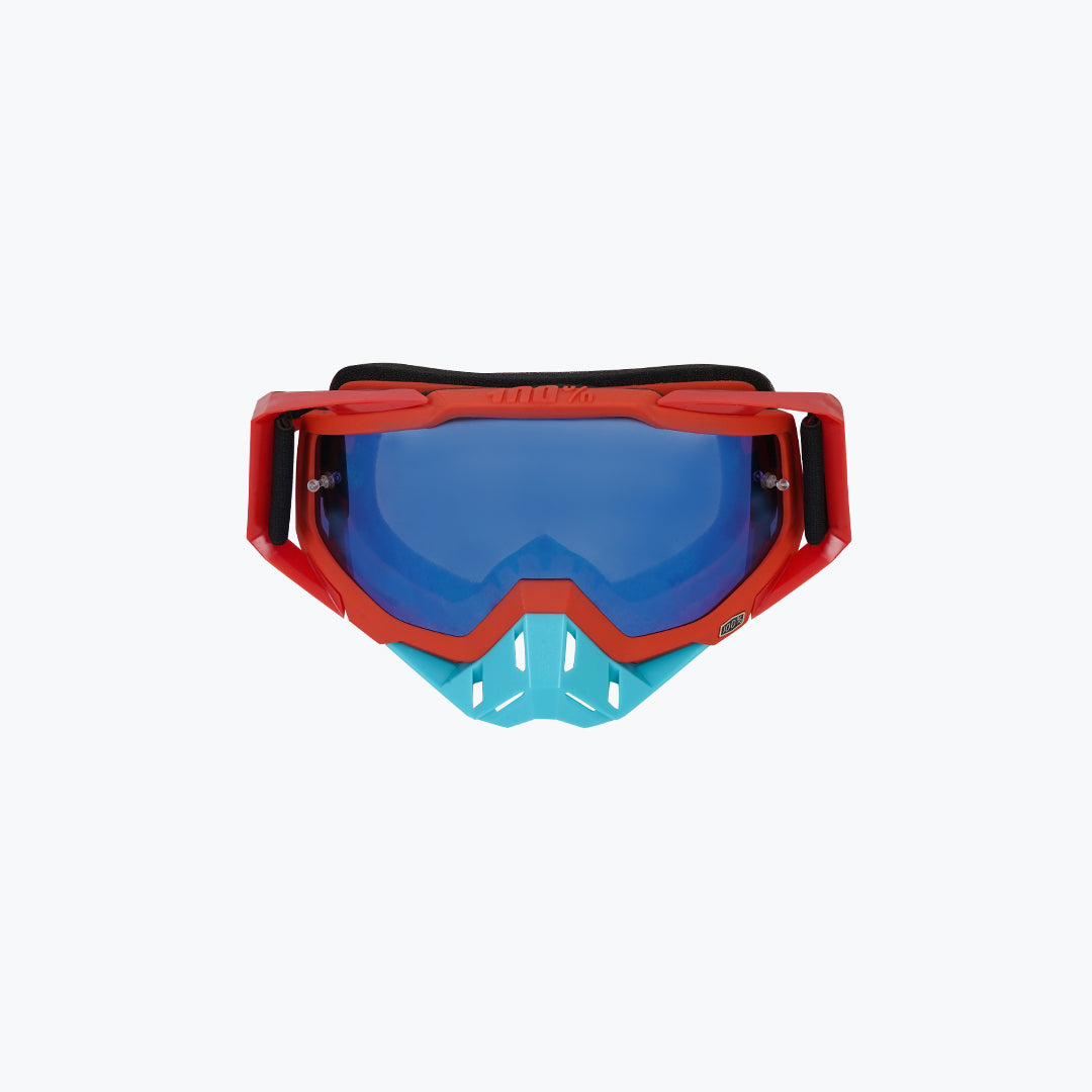100% GOGGLES LIGHT BLUE NOSE RED BLUE TINT WITH BOX