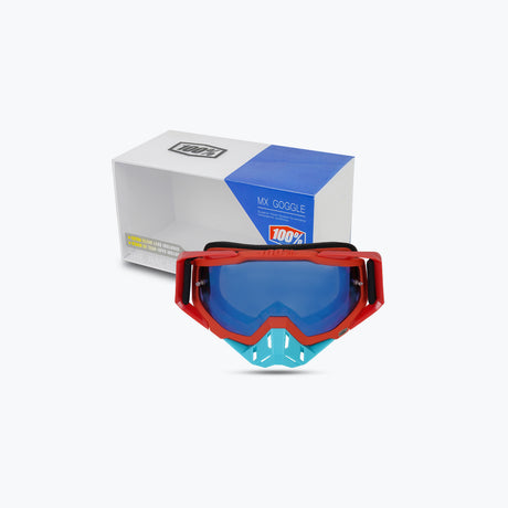 100% GOGGLES LIGHT BLUE NOSE RED BLUE TINT WITH BOX