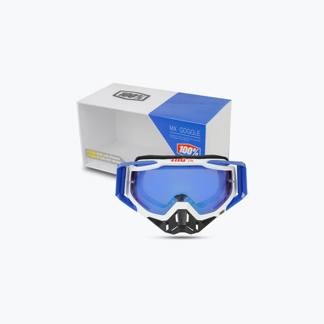 100% GOGGLES BLACK NOSE WHITE BLUE TINT WITH BOX